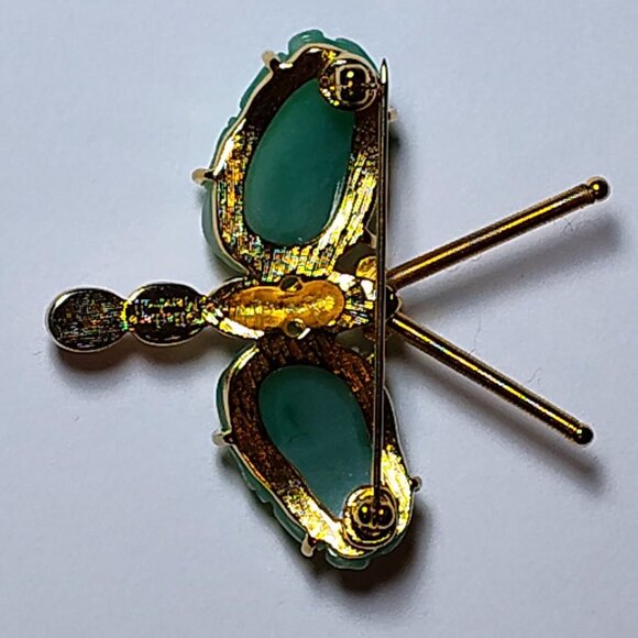 Vintage signed carved jade Rhinestones natural stones gold tore - Picture 3 of 4
